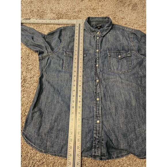 J Crew Shirt Womens 20 Slim Blue Denim Pearl Snap Western Cowboy Cowgirl - Picture 6 of 7